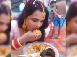 मजे में हाथ से शादी का खाना खा रही थी लड़की, कैमरा देखते ही करने लगी यह काम, देखें वायरल वीडियो