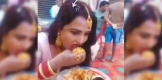 मजे में हाथ से शादी का खाना खा रही थी लड़की, कैमरा देखते ही करने लगी यह काम, देखें वायरल वीडियो
