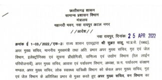 छत्तीसगढ़ में बड़ा प्रशासनिक फेरबदल, बदले गए कई जिलों के कलेक्टर, इन अधिकारियों का भी हुआ तबादला