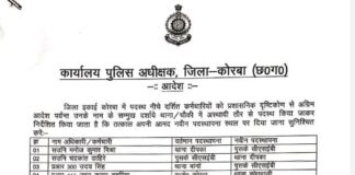 कोरबा ब्रेकिंग: दो ASI सहित 140 पुलिस कर्मियों का हुआ ट्रांसफर, एसपी ने जारी किया आदेश… पढ़े आदेश