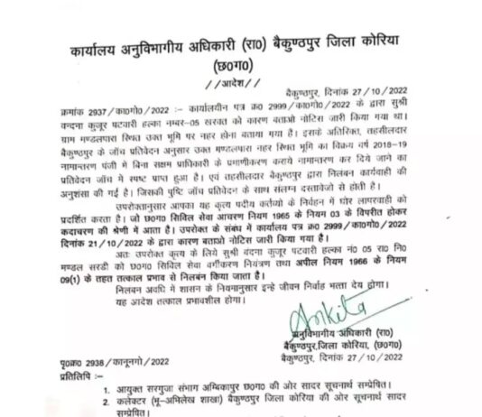 महिला पटवारी को SDM ने किया सस्पेंड, नामांतरण का मामला